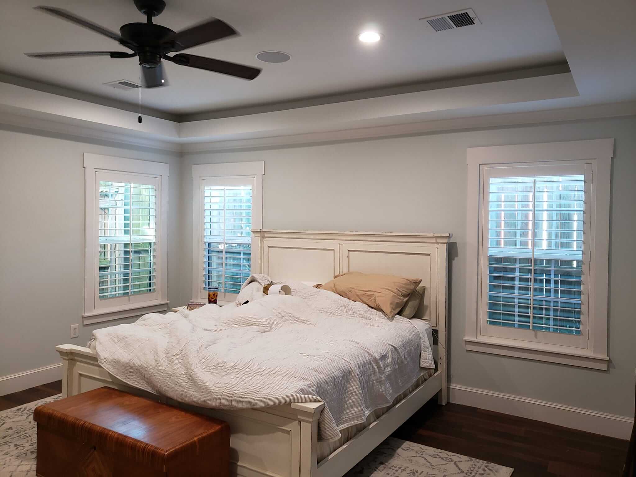 Custom faux wood shutters by Shutters & Blinds of The Woodlands