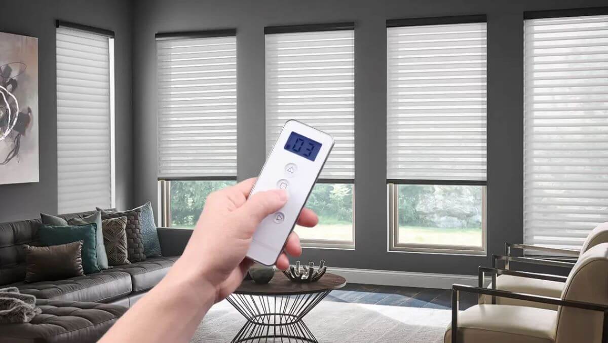 Commercial motorized shades installation by Shutters & Blinds of The Woodlands