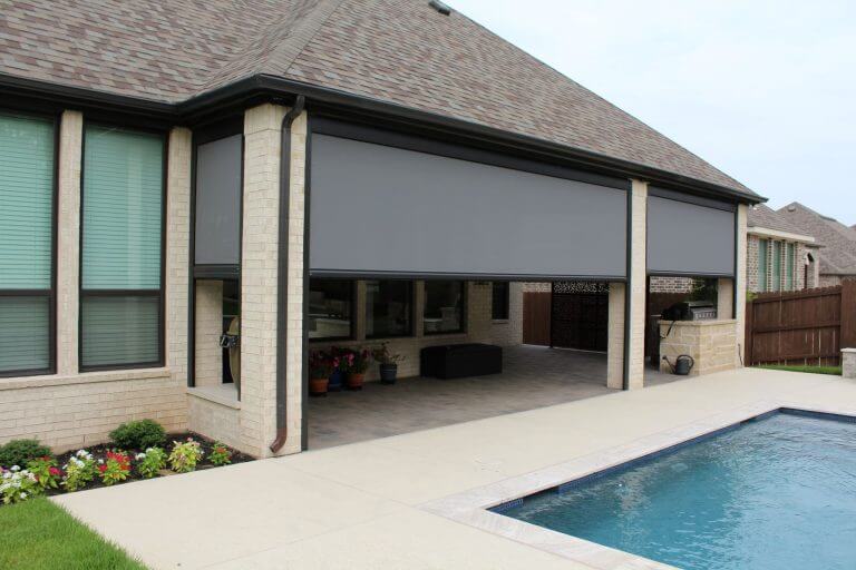 Patio roller shades installed in Tomball TX
