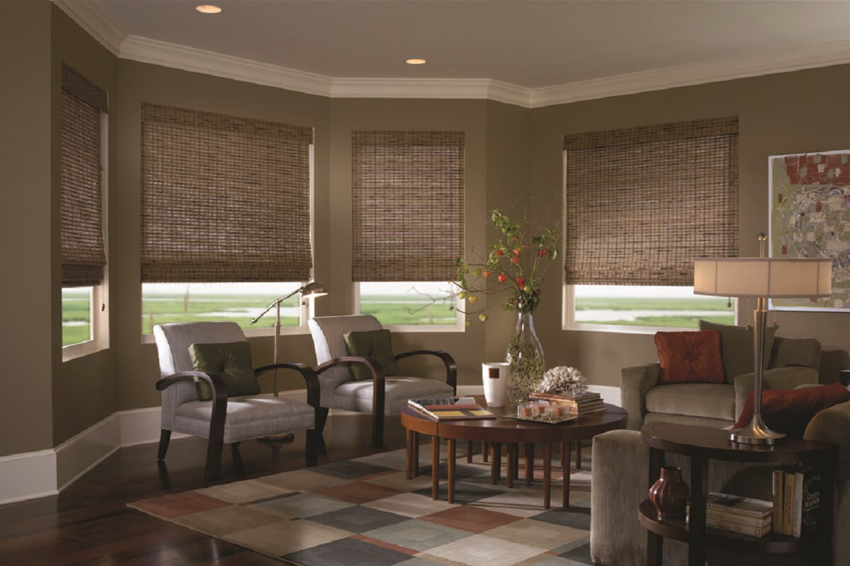 Woven wood shades installed in The Woodlands TX